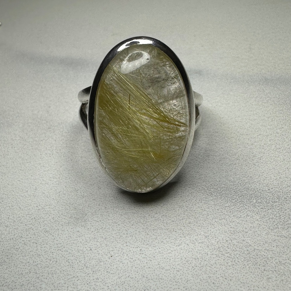 Sterling Silver‎ 925 Rutilated Quartz Ring Statement Oval Gemstone Unique